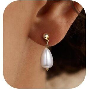 PRTGL Pearl Earrings Trendy 14K Gold Dainty Elegant Pearl Hook Earring for Women